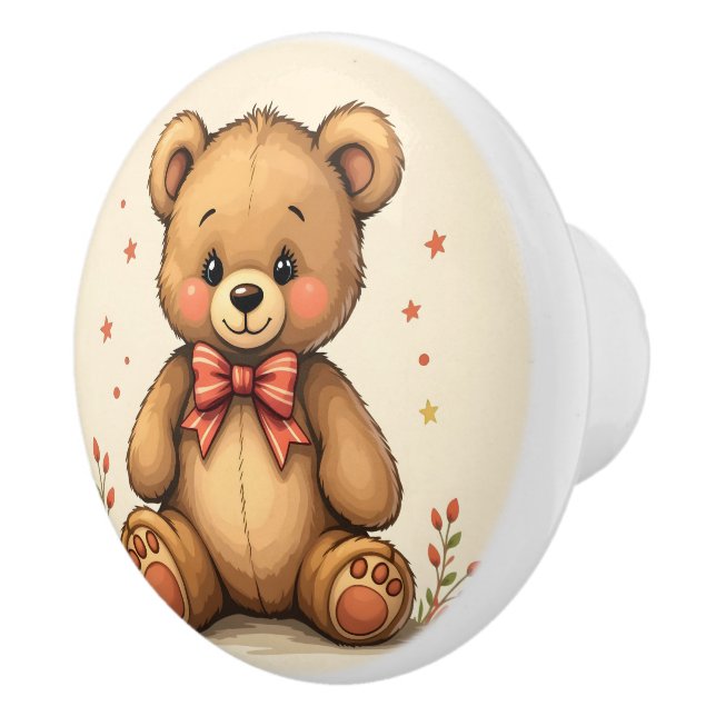 Cute adorable little brown bear with tie ceramic knob (Right)