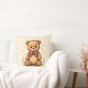 Cute adorable little brown bear with tie cushion