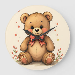 Cute adorable little brown bear with tie large clock