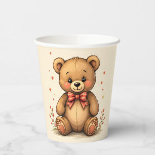 Cute adorable little brown bear with tie paper cups
