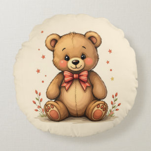 Cute adorable little brown bear with tie round cushion