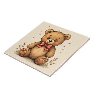 Cute adorable little brown bear with tie tile