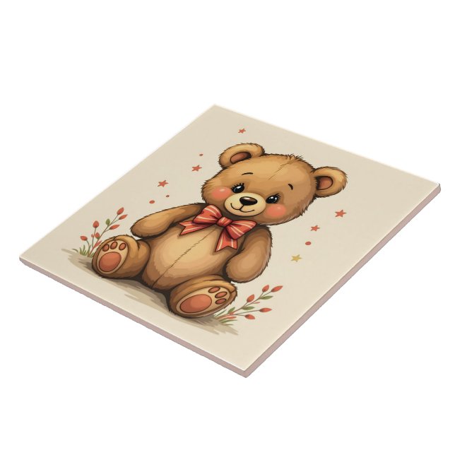 Cute adorable little brown bear with tie tile (Side)