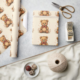Cute adorable little brown bear with tie wrapping paper