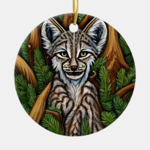 Cute Adorable Little Lynx Kitten Ceramic Tree Decoration