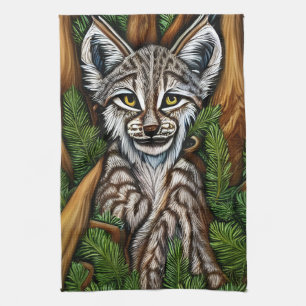 Cute Adorable Little Lynx Kitten Tea Towel