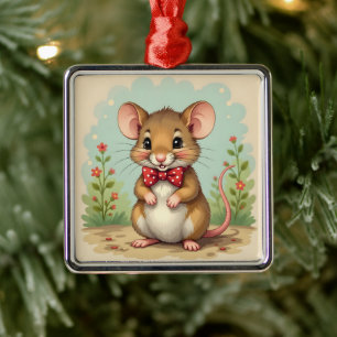 Cute adorable little mouse with tie metal tree decoration