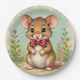 Cute adorable little mouse with tie paper plate