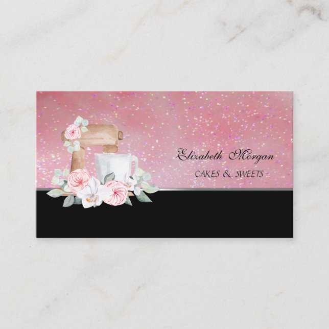 Cute Adorable Mixer Flowers Bakery  Business Card (Front)