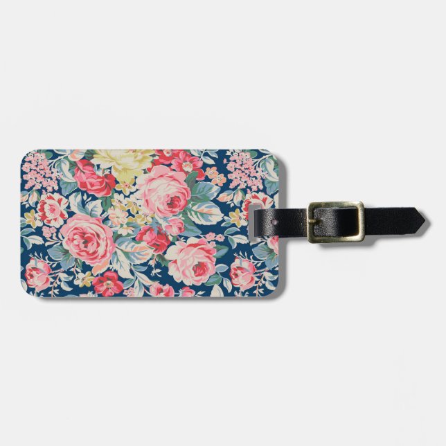 Cute Adorable Modern Blooming Flowers Luggage Tag (Front Horizontal)