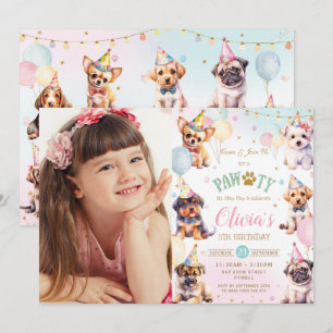 Cute Adorable Pawty Dogs Balloons Birthday Party Invitation