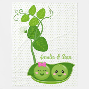 Cute adorable peas - choose background colour fleece blanket