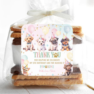 Cute Adorable Puppy Dogs Balloons Birthday Party Square Sticker