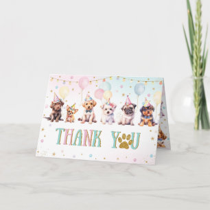 Cute Adorable Puppy Dogs Balloons Birthday Party Thank You Card