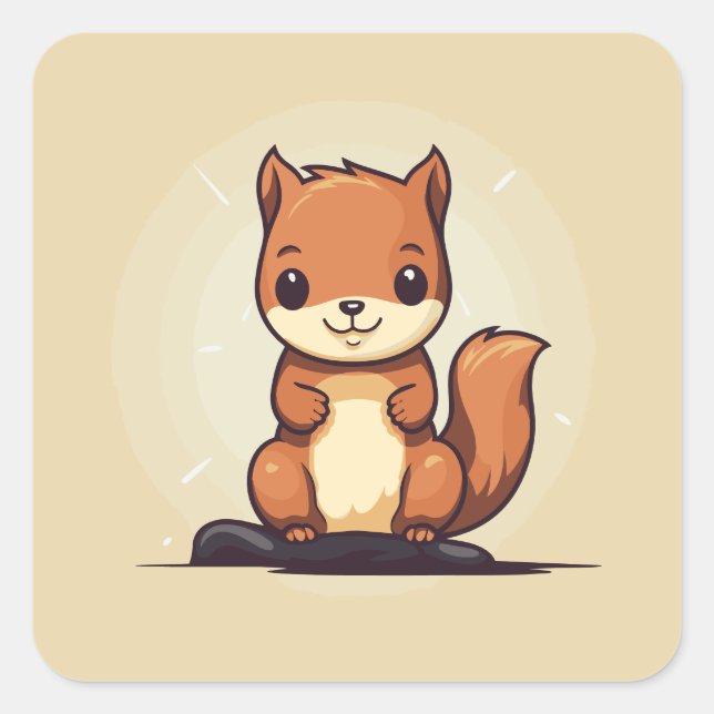 Cute Adorable Simple Happy Kawaii Squirrel Square Sticker (Front)