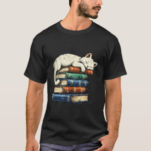 Cute adorable sleeping cat and books funny cosy T-Shirt