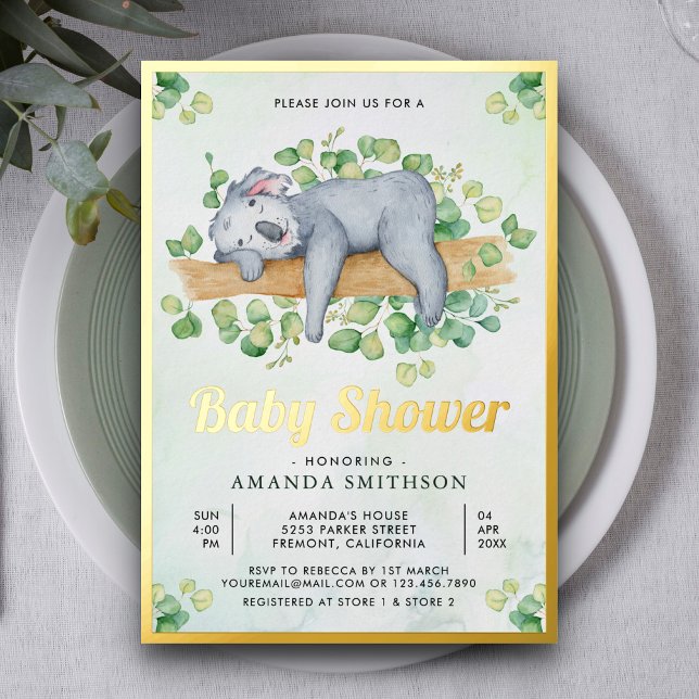 Cute Adorable Sleeping Koala Bear Baby Shower Gold (Creator Uploaded)
