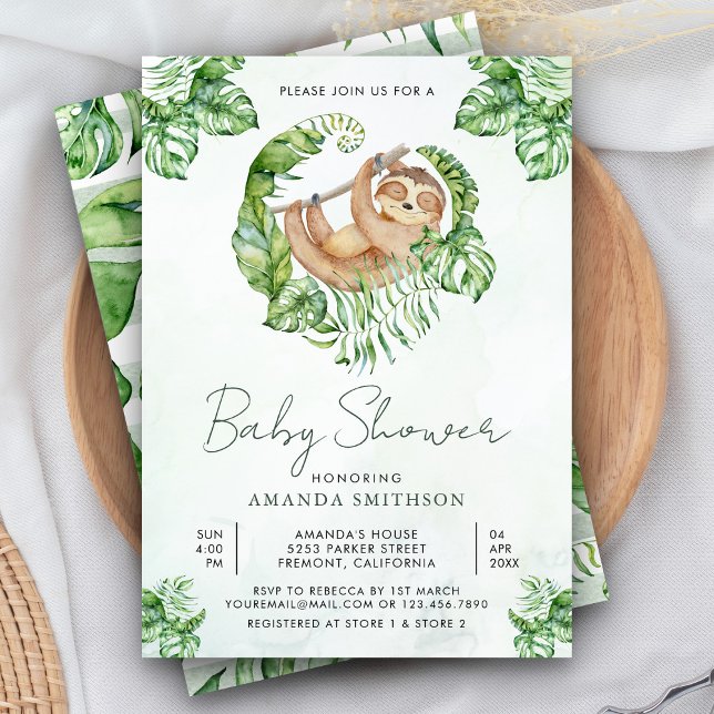 Cute Adorable Sleepy Sloth Baby Shower Invitation (Creator Uploaded)