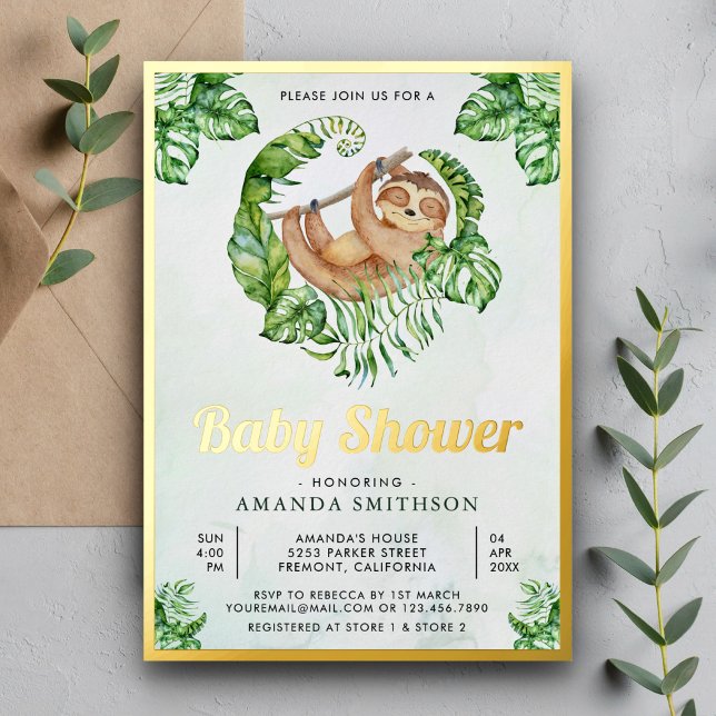 Cute Adorable Sloth Baby Shower Gold (Creator Uploaded)