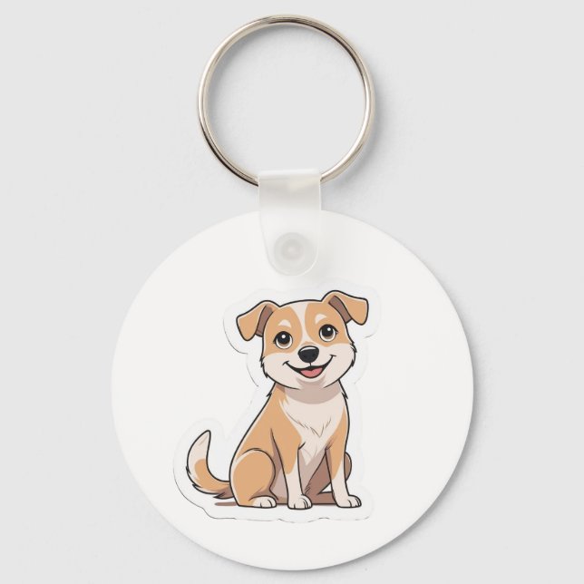 Cute Adorable Smiling Stray Dog Key Ring (Front)