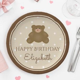 Cute Adorable Teddy Bear Baby First Birthday Party Paper Plate