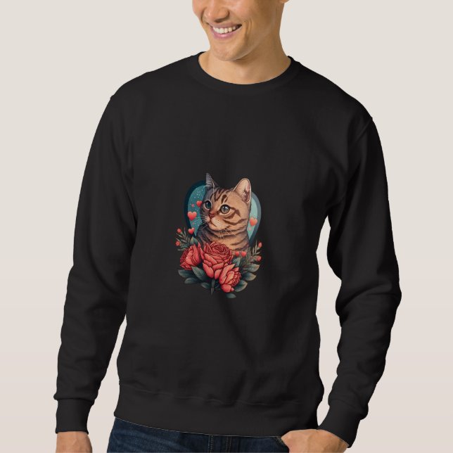Cute adorable unique Happy Valentine's Day cat hea Sweatshirt (Front)