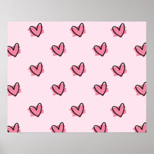 Cute Adorable Valentine's Day Red Hearts Pattern Poster