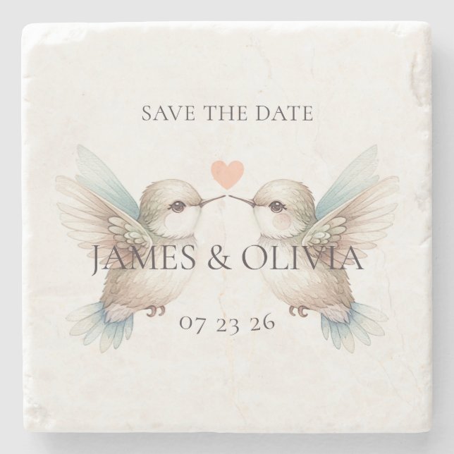 Cute Adorable Wedding Save the Date Stone Coaster (Front)