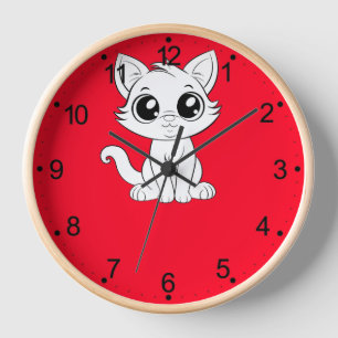 Cute Adorable White Cat Cartoon-30853 Clock