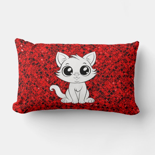 Cute Adorable White Cat Cartoon-30853 Lumbar Cushion (Front)