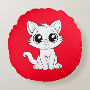 Cute Adorable White Cat Cartoon-30853 Round Cushion