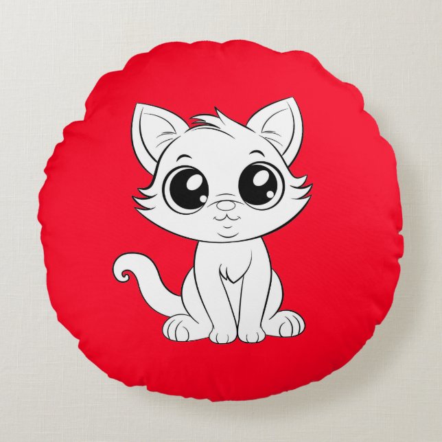 Cute Adorable White Cat Cartoon-30853 Round Cushion (Front)