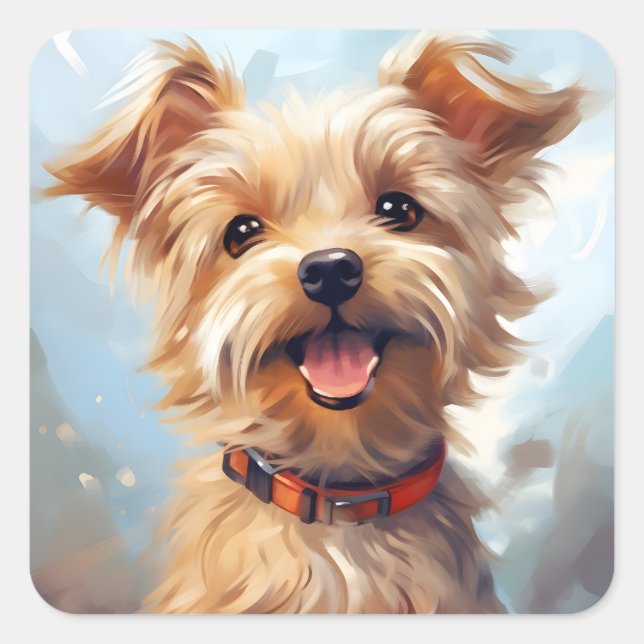 Cute Adorable Yorkie Yorkshire Terrier Dog Square Sticker (Front)