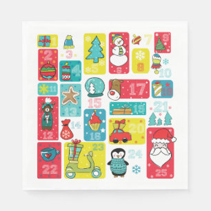 Cute Advent Calendar Cartoon style Napkin
