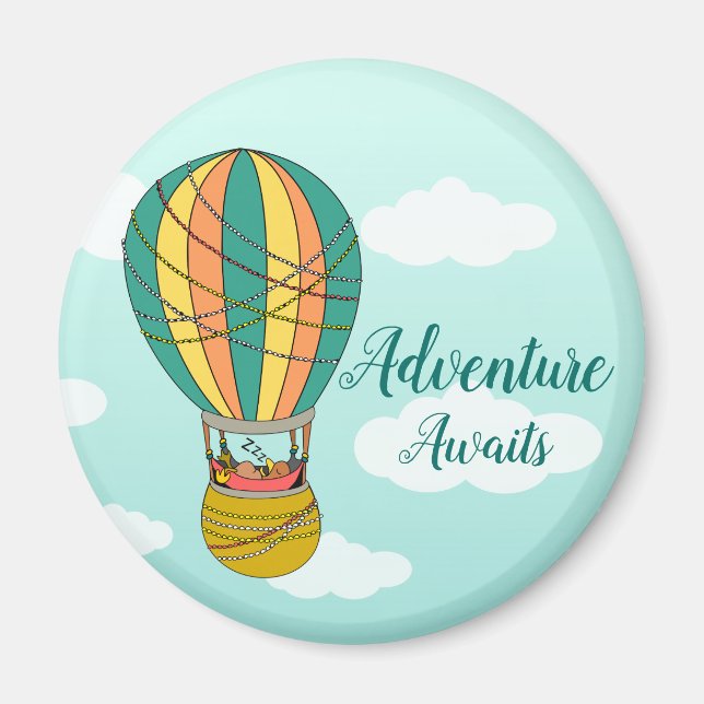 Cute "Adventure Awaits" Bird Illustration Magnet (Front)