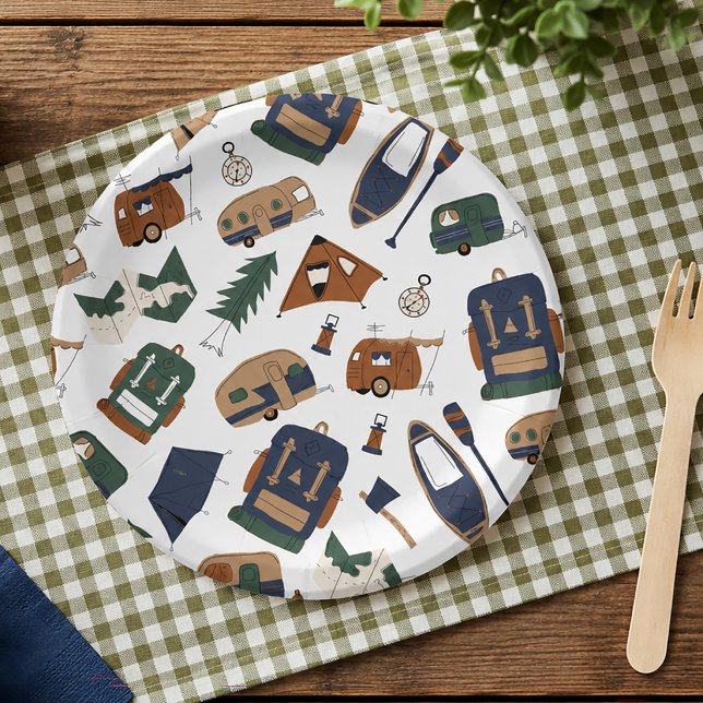 Cute Adventure Doodle Pattern Paper plates (Camping Themed Paper Plate)