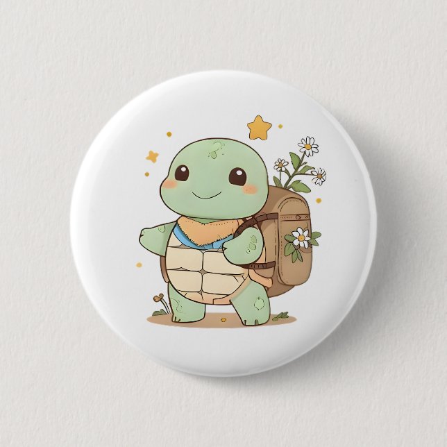 Cute Adventure Turtle Traveller Kawaii Design 6 Cm Round Badge (Front)