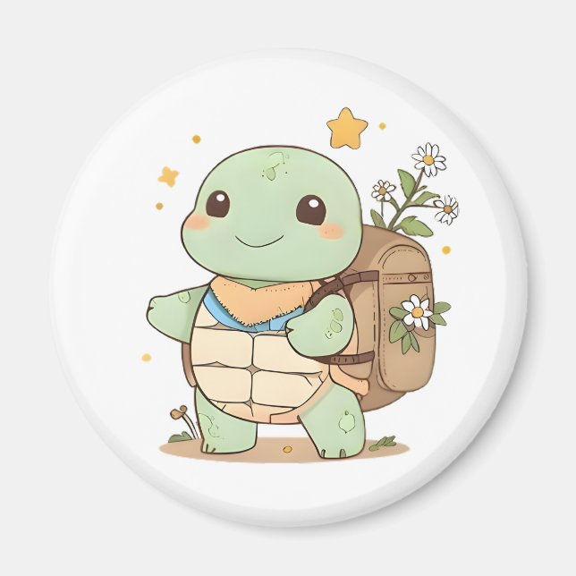 Cute Adventure Turtle Traveller Kawaii Design Magnet (Front)
