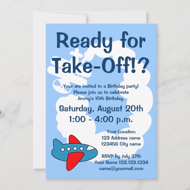 Cute aeroplane Birthday party invitations for kids (Front)