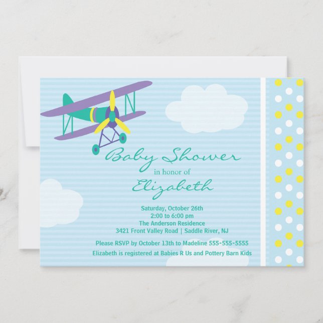 Cute Aeroplane Boy Baby Shower Invitation (Front)