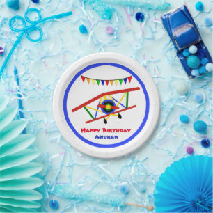 Cute Aeroplane Boy Birthday Paper Plate