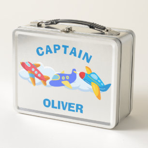 Cute Aeroplane Captain Metal Lunch Box
