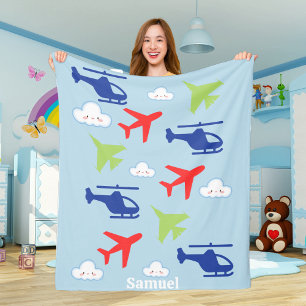 Cute Aeroplane Cloud, Travel, Baby Shower, Aviatio Fleece Blanket