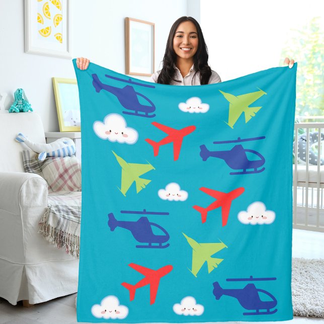 Cute Aeroplane Cloud, Travel, Baby Shower, Aviatio Fleece Blanket (Creator Uploaded)