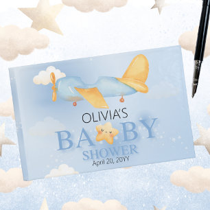 Cute Aeroplane, Clouds & Star,Baby Shower Guestboo Guest Book