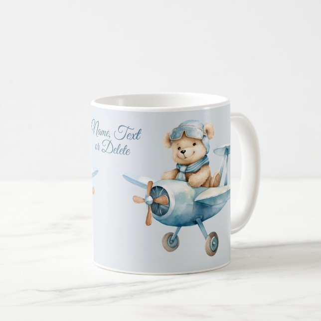 Cute Aeroplane Happy Blue Bear Pilot Elegant Coffee Mug (Front Right)