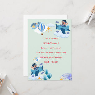 Cute Aeroplane Kids Birthday Invitation