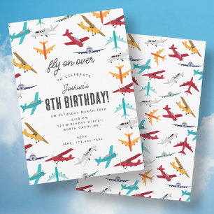 Cute Aeroplane Kids Birthday Party Fly on Over Invitation