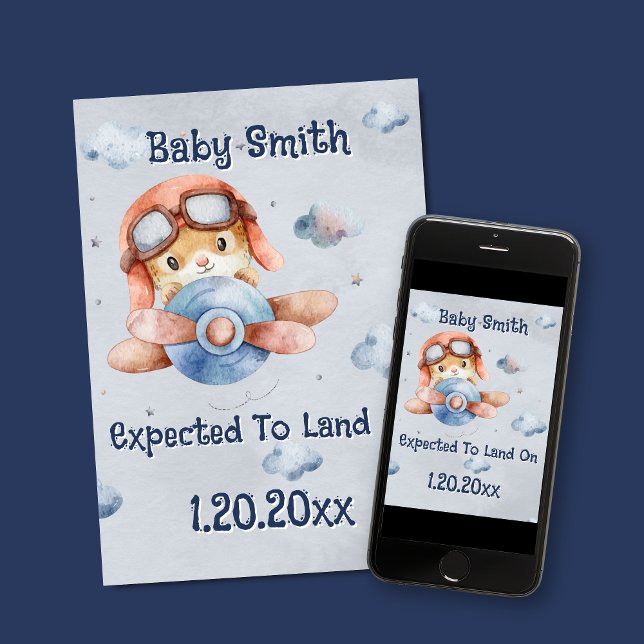 Cute Aeroplane Landing Pregnancy Announcement (Cute Baby Boy Airplane Pregnancy Announcement)