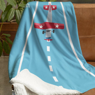 Cute Aeroplane on Runway for Kids, Personalised Sherpa Blanket
